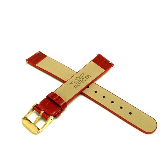 Invicta Watch Replacement Band Red Leather 16mm Lug Gold Tone Steel Clasp - Picture 2 of 7